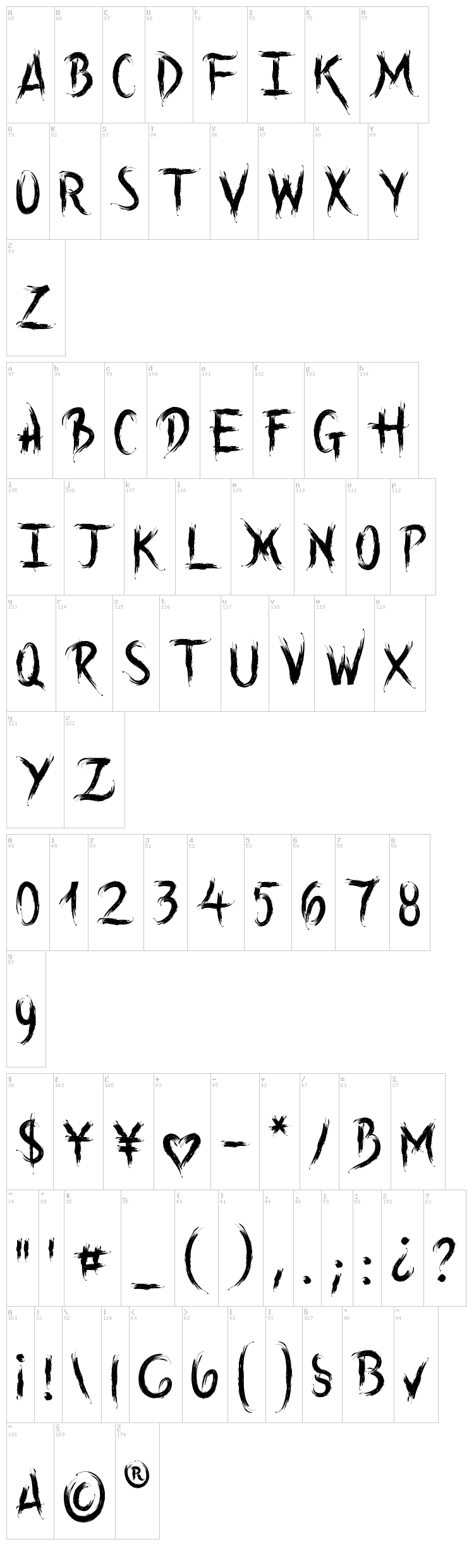 Into the Wild font map